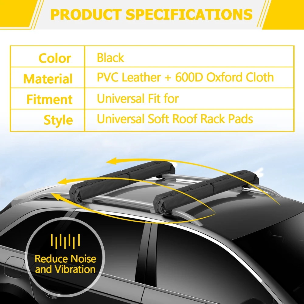 Black Aluminum Universal Cross Bars For Roof Rack For Car | Padded Car Cross Bars | Car Accessories