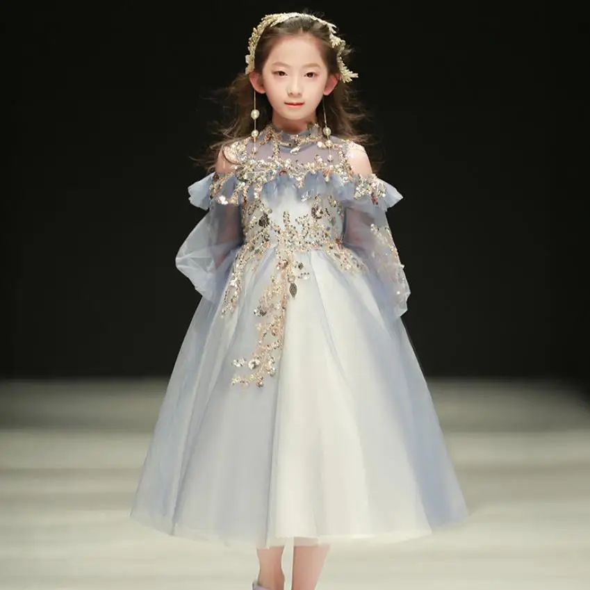 

Высококачественное дизайнерское детское вечернее платье принцессы с блестками, детская одежда для выступлений, для свадьбы, дня рождения, Пасхи, идентификационное платье, A2580