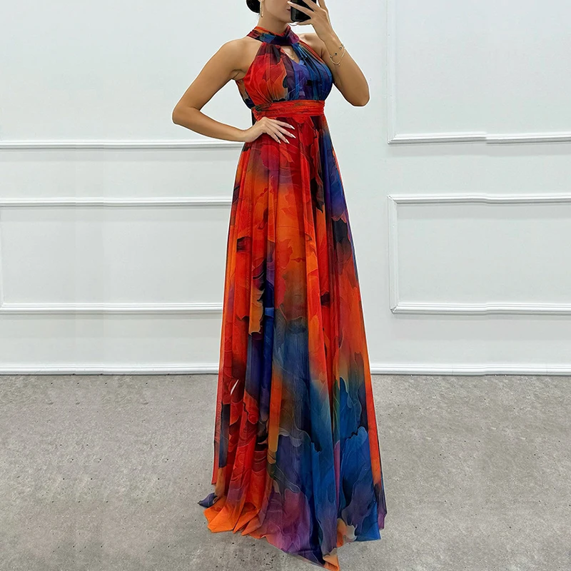 Вечернее платье без рукавов с винтажным узором и принтом повседневное богемное