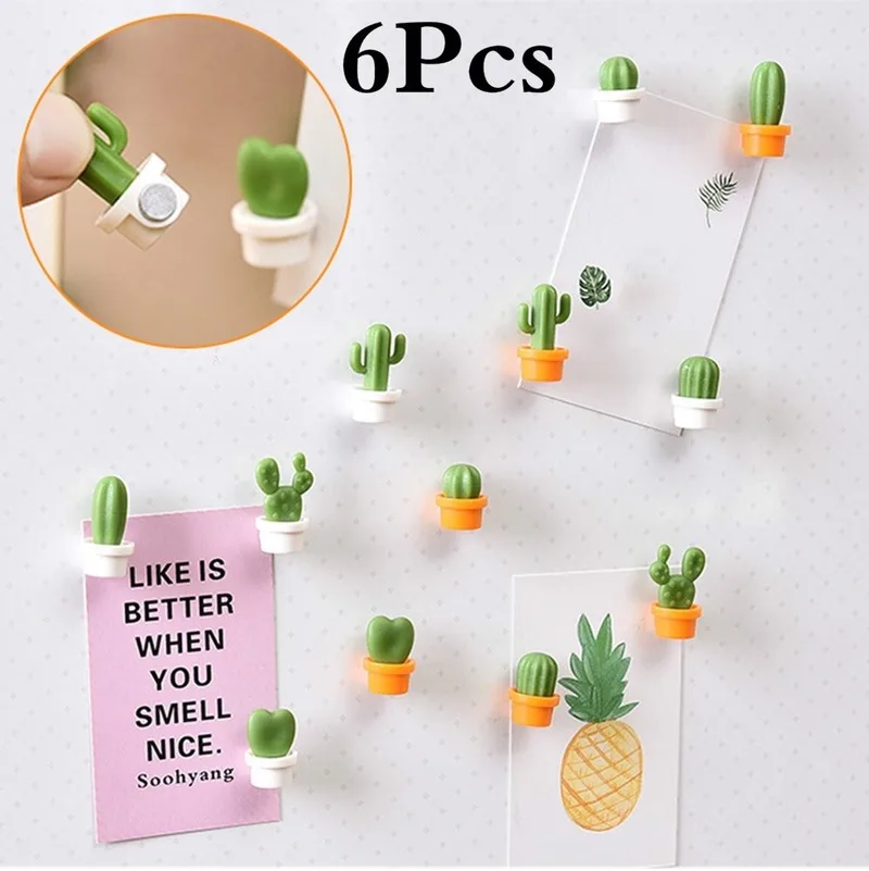 

6Pcs Cactus Refrigerator Message Sticker Fridge Magnets Button Cute Succulent Plant Magnet Button Kitchen Tools