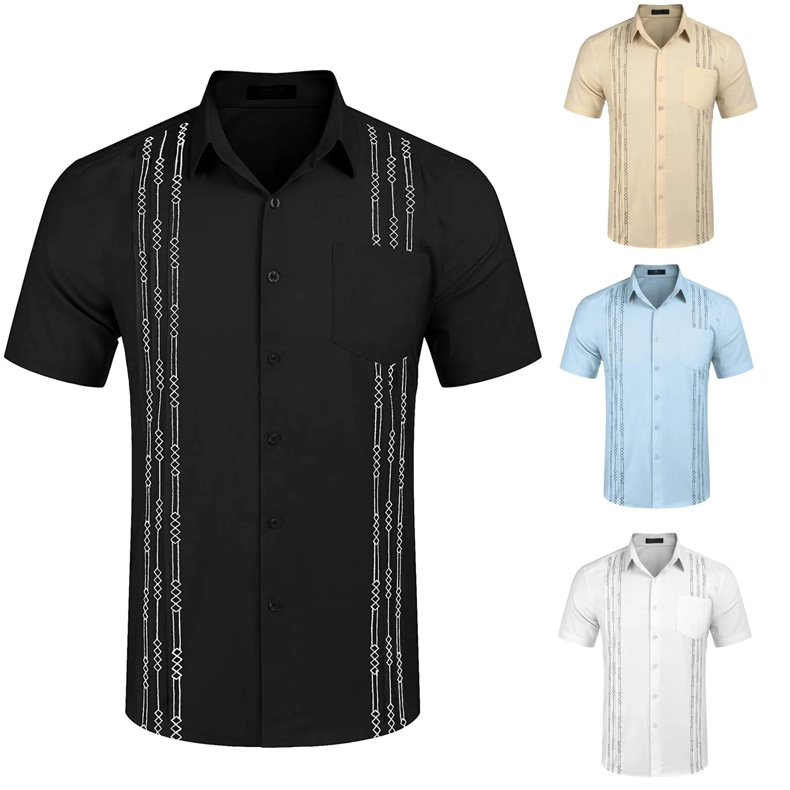 Рубашка Guayabera Мужская льняная с короткими рукавами и карманами ...