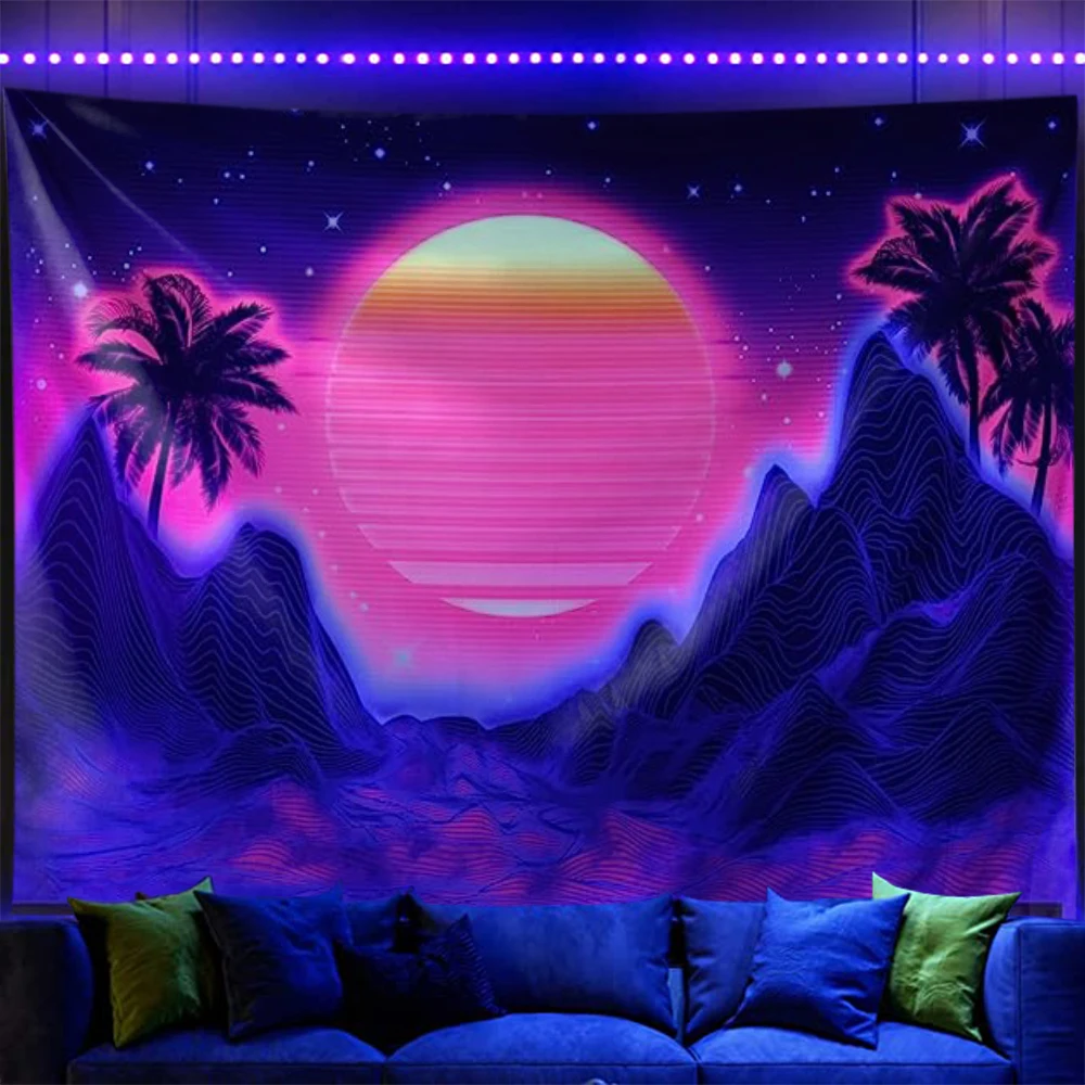 

Гобелен Blacklight Moon Mountain, искусство, орнамент, настенное украшение для комнаты