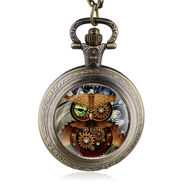 

Owl Pattern Quartz Pocket Watch for Women Men Fob Chain Necklace Watches Gift Dropshipping