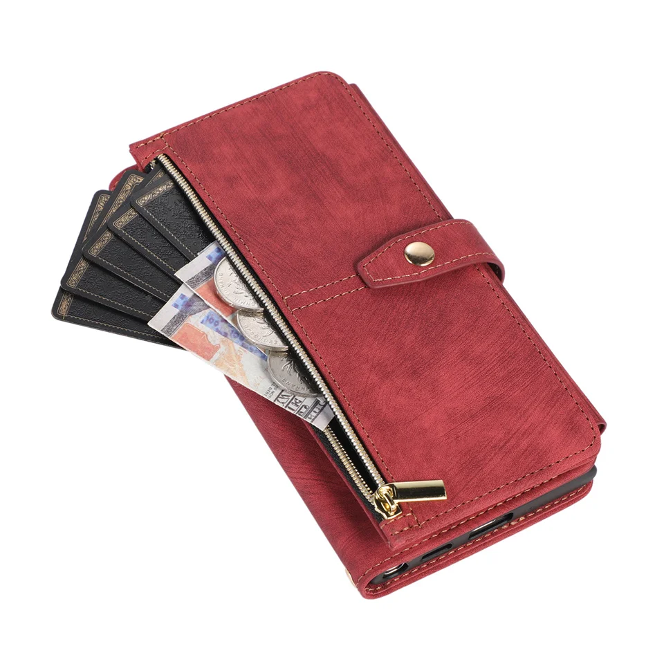 9-Card Zipper Wallet Leather Shoulder Strap Case For Samsung Galaxy S22 S20 S21 FE s10 s9 Plus Note 20 Ultra 8 9 10 Pro Cover Fa