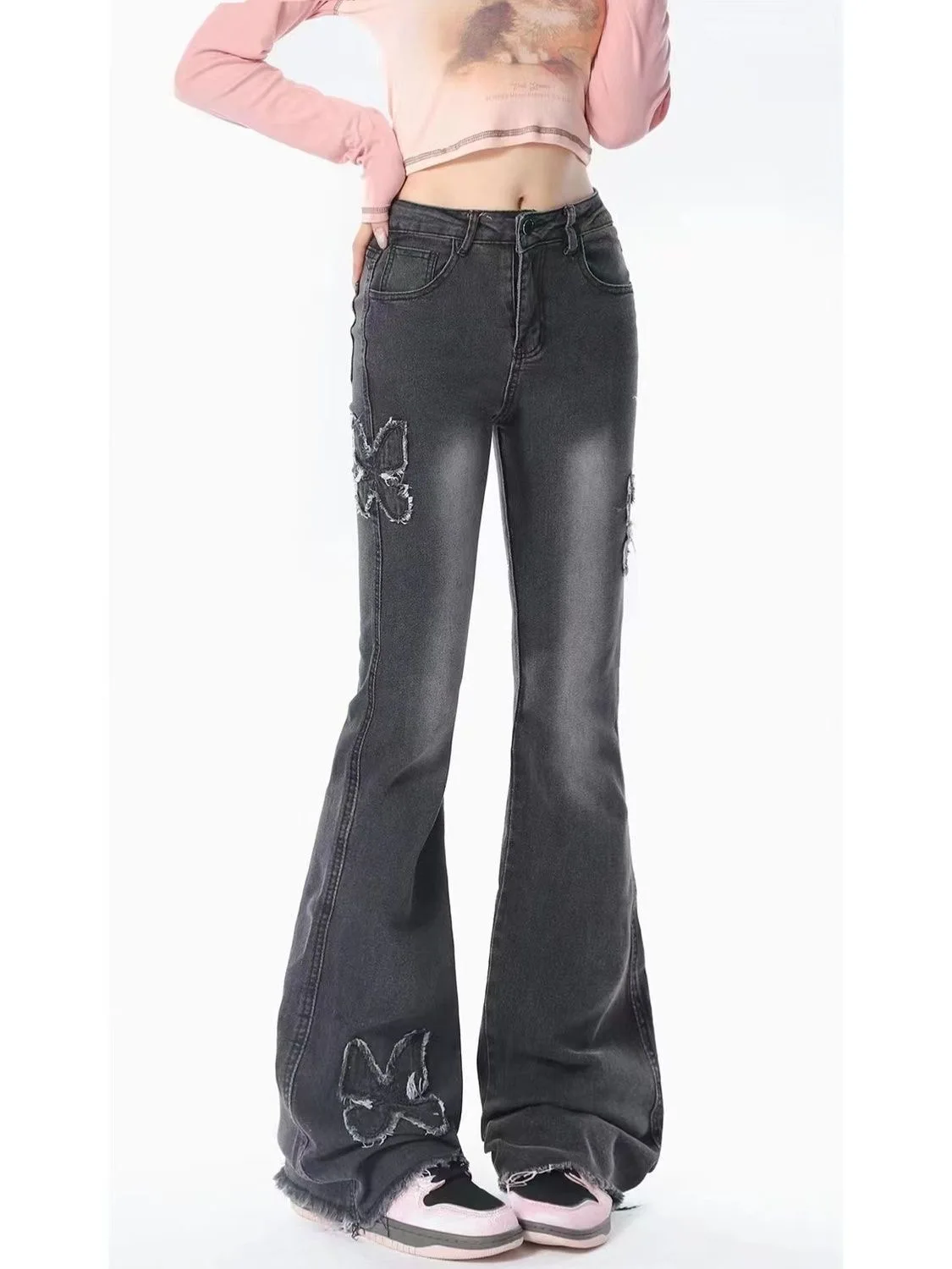 Женские эластичные широкие джинсы с высокой талией женские винтажные облегающие