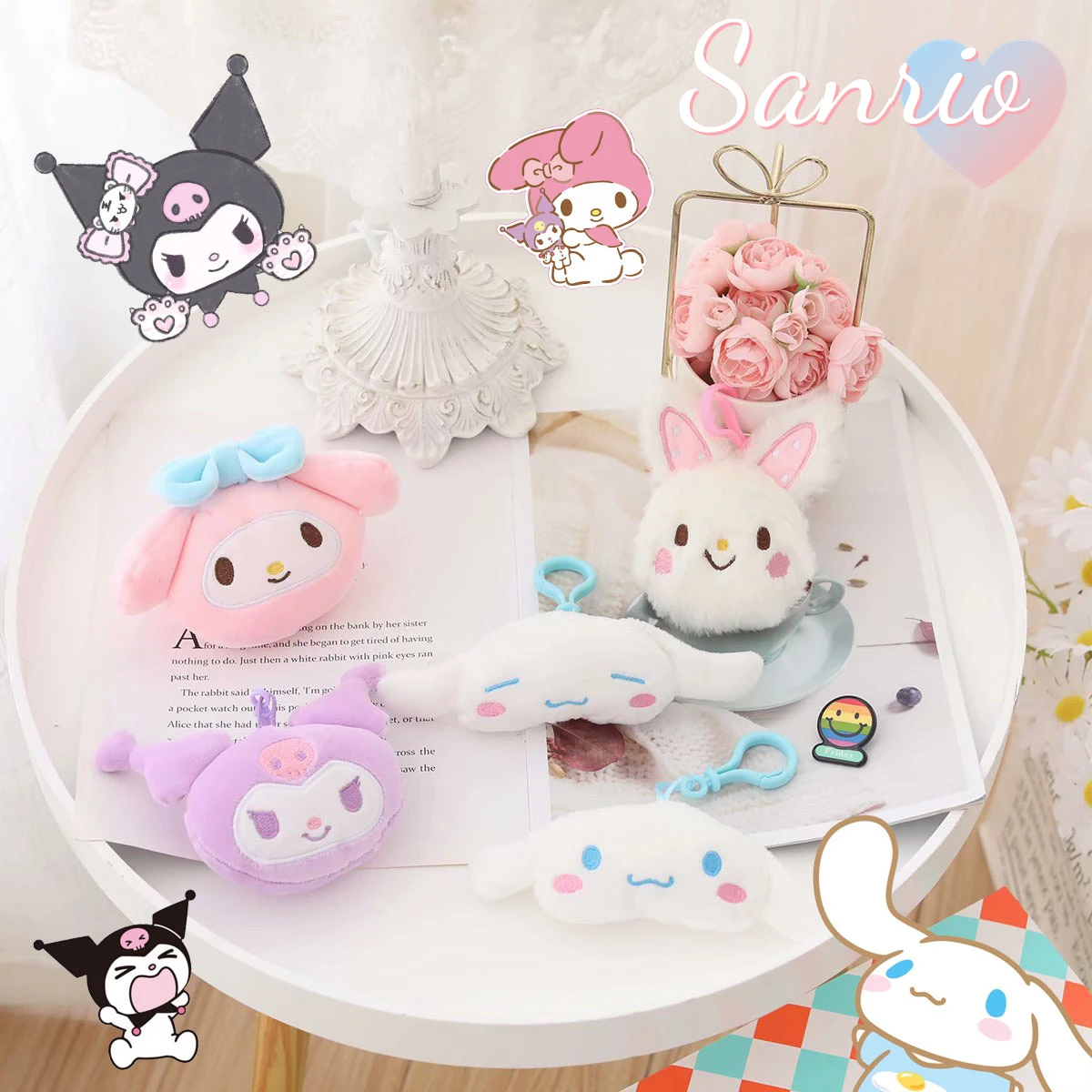 

Sanrio My Melody Kuromi Cinnamoroll Wish Me Mell Симпатичная плюшевая кукла брелок Kawaii мягкая пушистая подвеска на рюкзак детский подарок