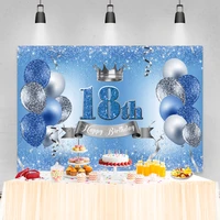 silver blue balloons photo background happy 18th birthday party decor portrait custom poster family photography backdrop banner