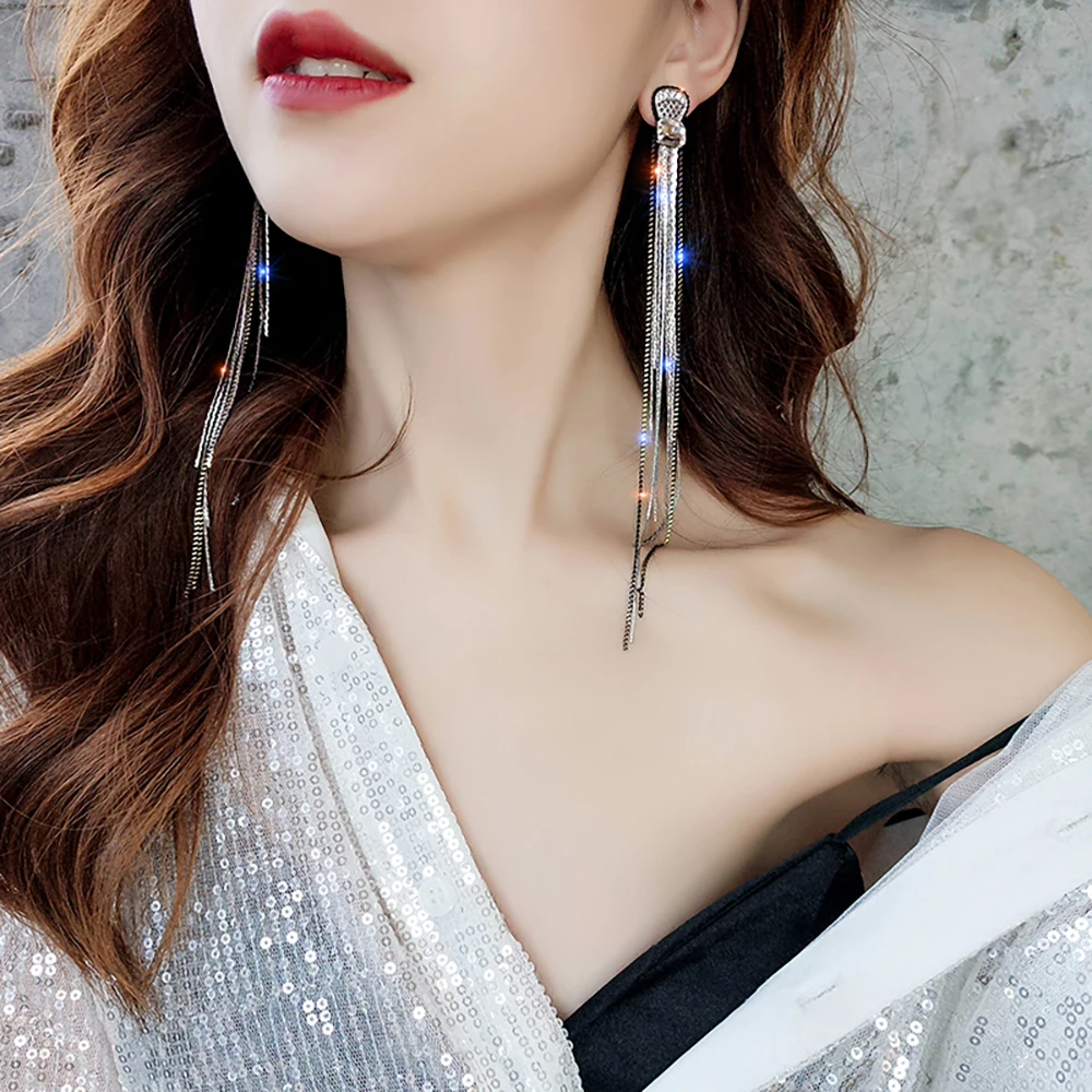 

925 Silver Needle Earrings For Women Pearl Bead Ear Cuff Long Tassels Charm Jewelry Gifts Drop Earrings Sparkling Party Earring