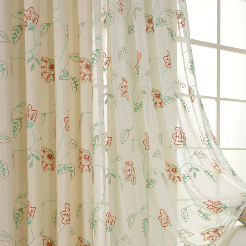 

Modern simplicity rural Polyester embroidered window screen Office Hotel 1 Panel Window Cafe Curtain For Window