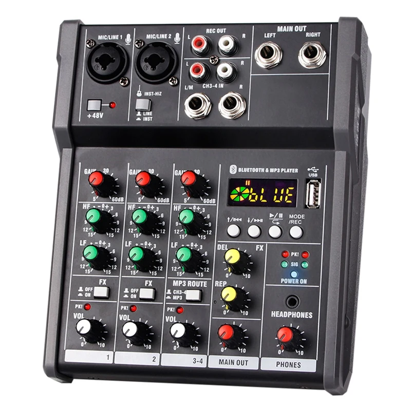

Professional 4 Channel Bluetooth Mixer With Sound Card Audio Mixer Portable For Home Karaoke USB Live Stage KTV