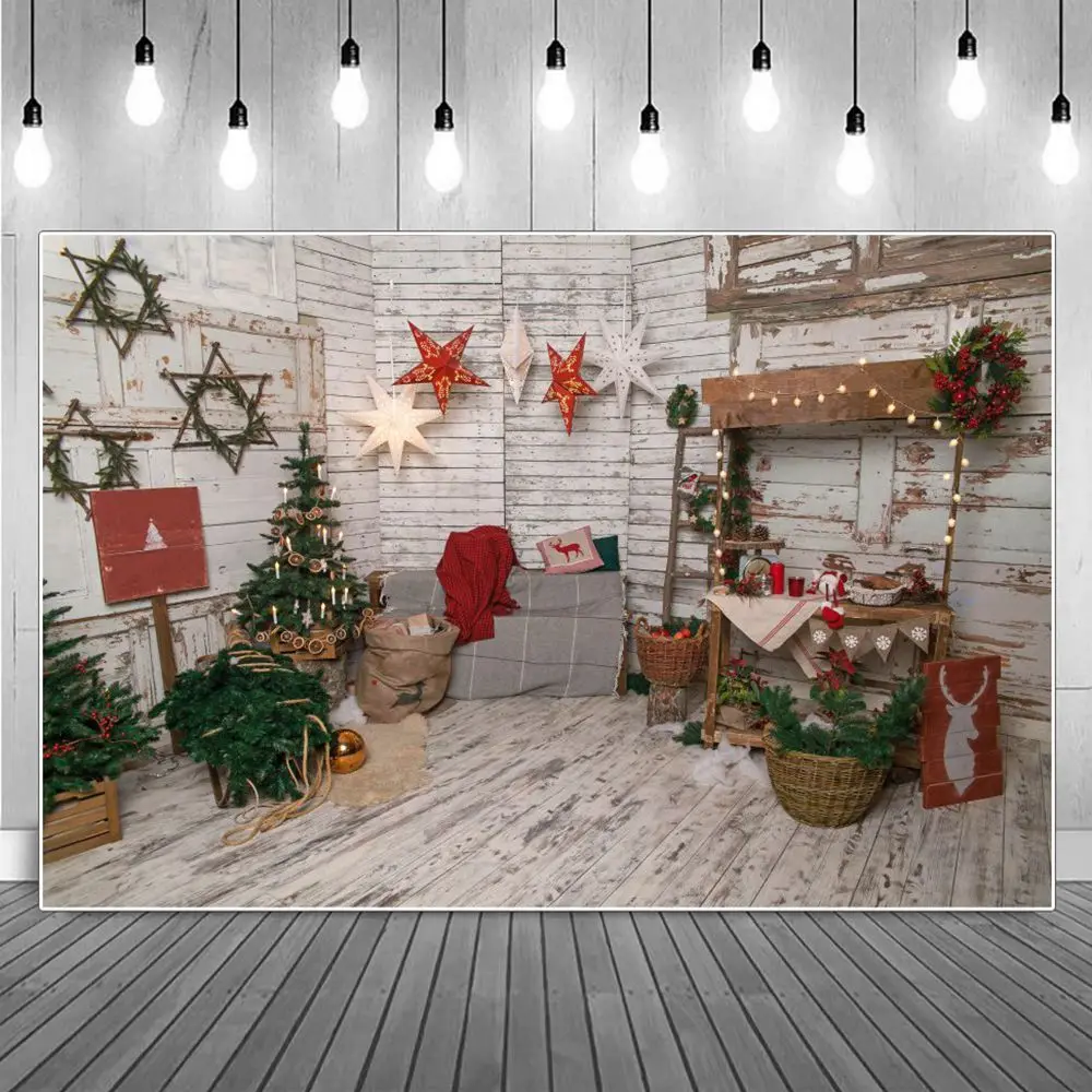 

Фон для фотосъемки детей с изображением звезд рождественской корзины деревянного склада детская выцветающая Белая настенная Подарочная д...