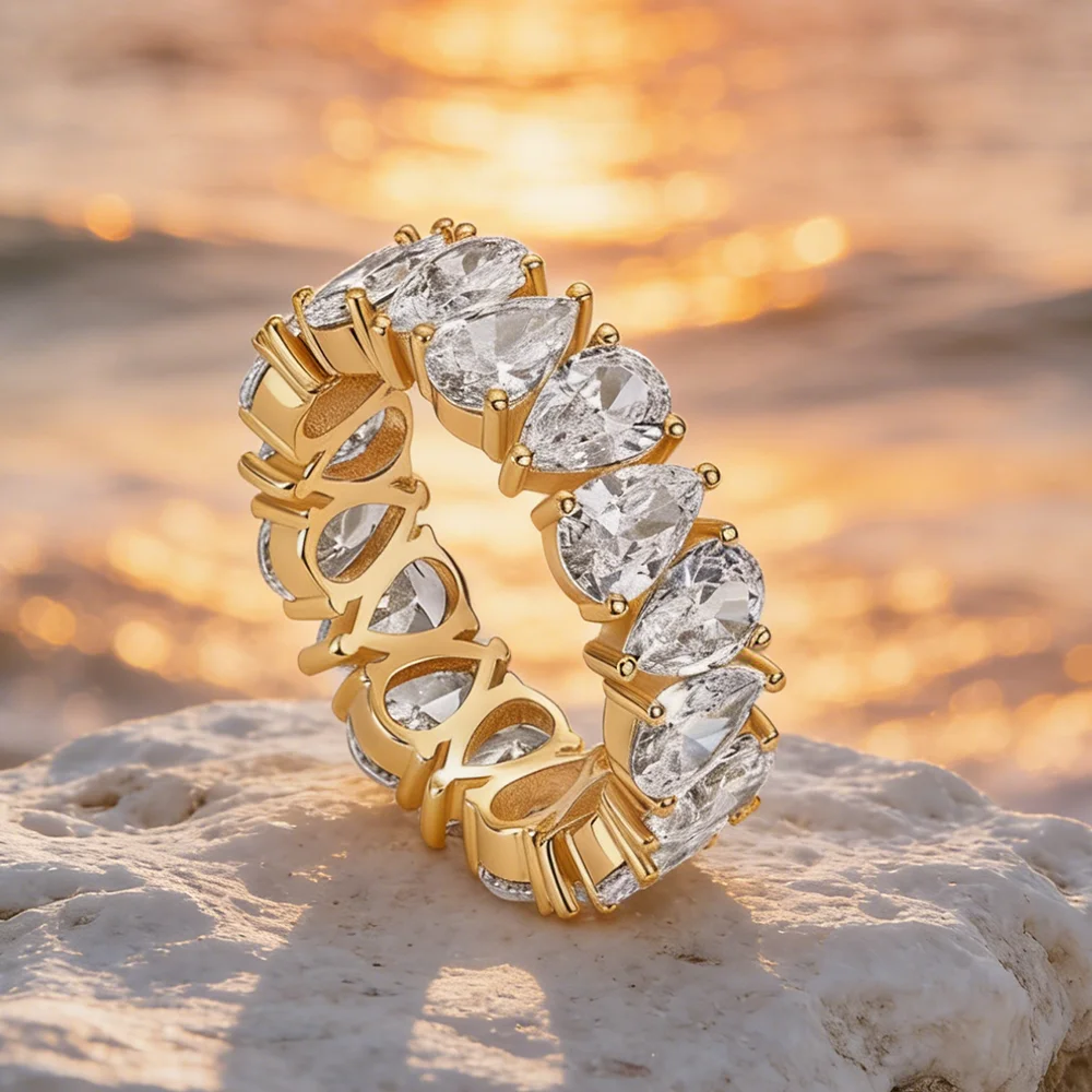 Фото Обручальное кольцо Waterdrop Moissanite Eternity Band с грушевидными бриллиантами, полностью инкрустированное, из серебра S925, штабелируемое, для женщин и мужчин №2