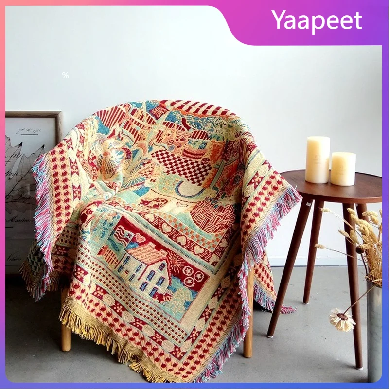 

Одеяло для дивана в богемном стиле, двустороннее жаккардовое вязаное одеяло с хлопковой нитью, персонализированное покрывало для дивана