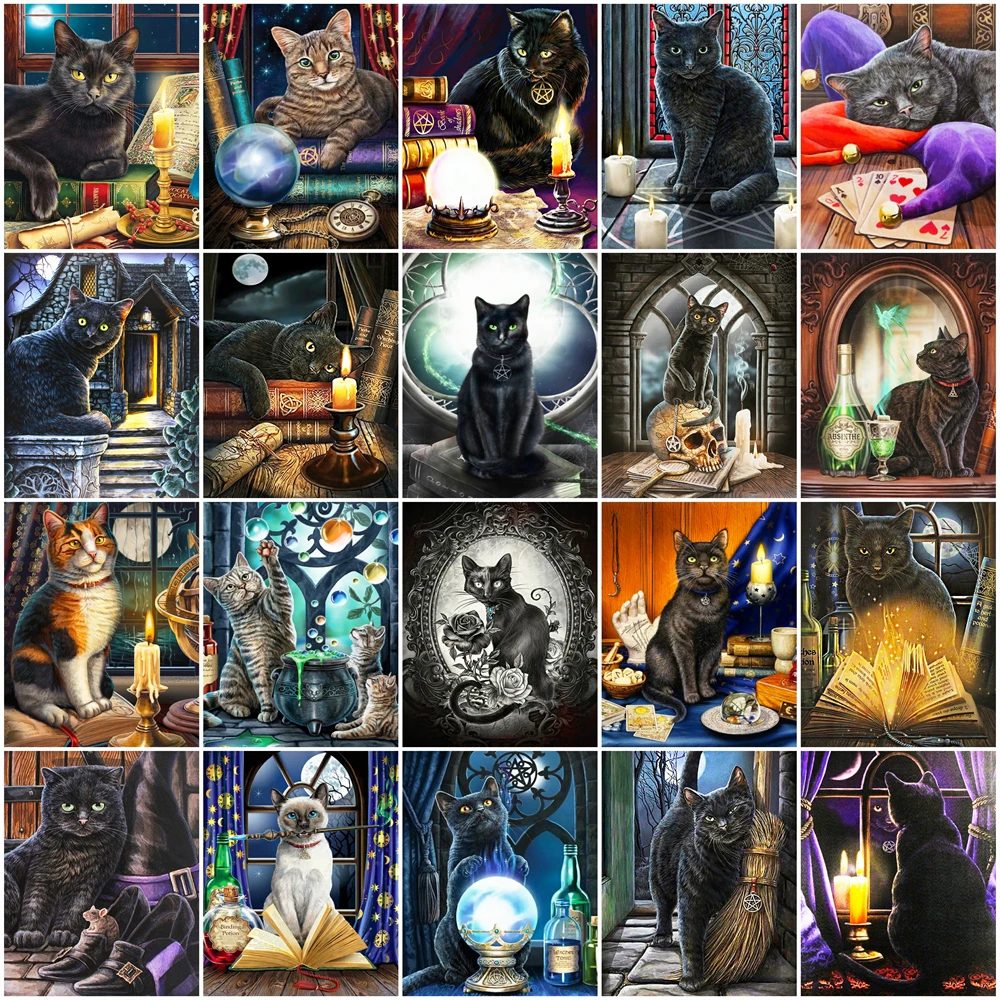 

Алмазная вышивка, Черный кот, фотография, полная картина из страз, животные, праздничные подарки