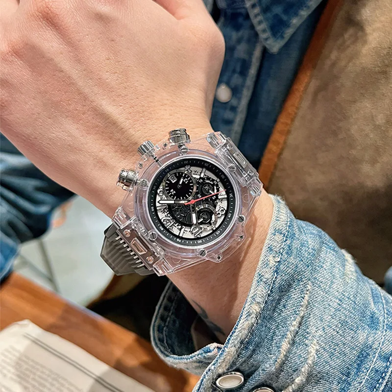 

MEGIR Luxury Brand Transparent Plastic Watch Men Women Clock 2023 Fashion Sports Casual Quartz Mens Wristwatches reloj hombre