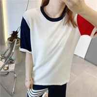 summer new college style korean version loose large size tb color matching womens half sleeve top ins tide