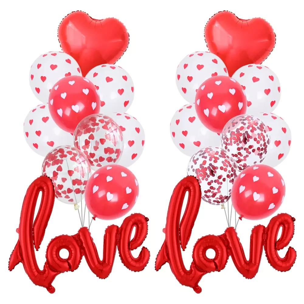 

Romantic Anniversary Wedding i Love You Balloons Set Heart Confetti Ballons Valentine Day Decorations For Party Love Red Baloon