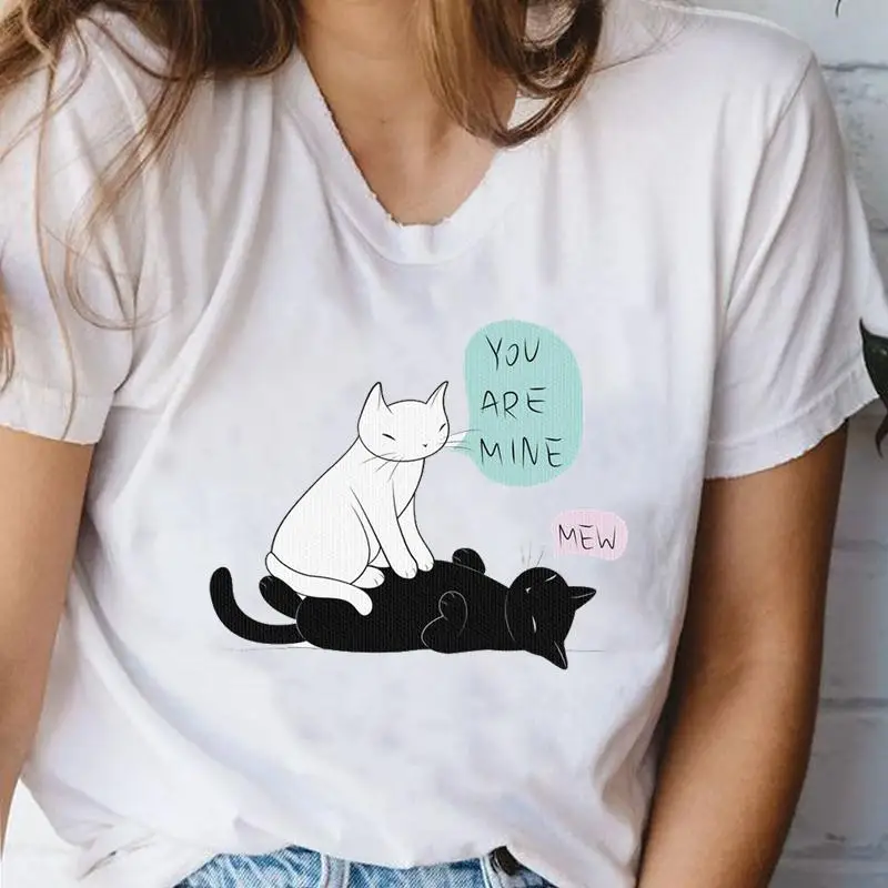 

Women T-shirts Fashion Cartoon Stylish Print Female Graphic T Top Female Cat New Lovely Sweet O-neck Shirt Tee T-Shirt