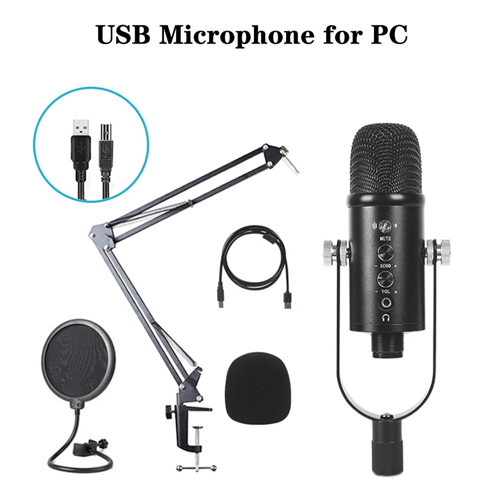 

USB Microphone for Computer BM-86 Condenser Microphone Sound Card PC Live Streaming Bracket Recording Microphone