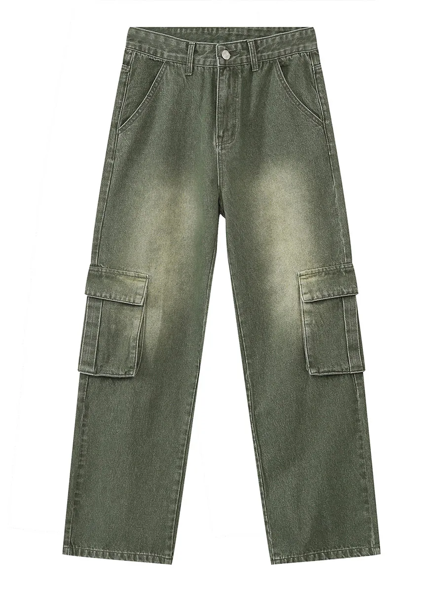 YIHANKE Four Seasons American Style Big Pocket Straight Casual Workwear Jeans Unisex Y2k Men Jeans Streetwear Men's Ins Hot Sale