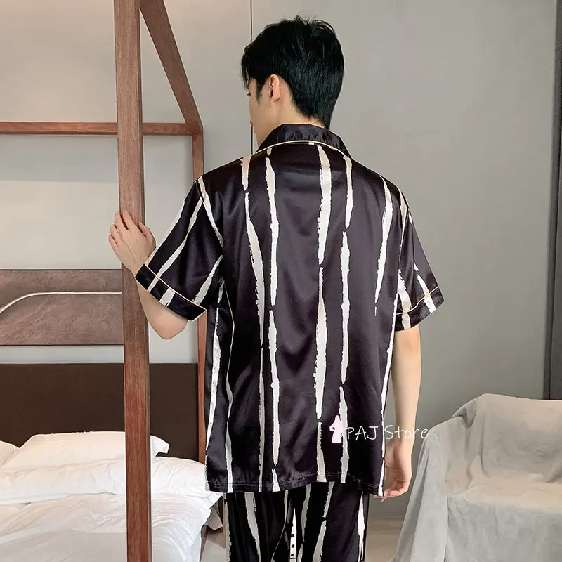 Men Sleepwear Silk Satin Pijama Set Pajama Sets Short Sleeve Sleep Home Clothes Man 2 Pieces Sets Home Suits Pyjamas L-5XL