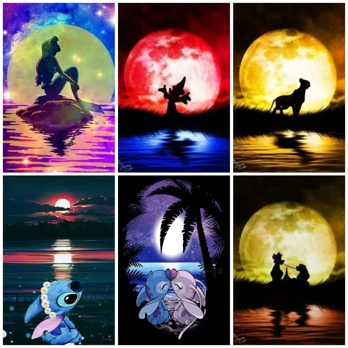 

Disney Cartoon Lilo Stitch Nani Mermaid Mickey Wall Art Canvas Painting Posters and Prints Wall Pictures for Living Room Decor