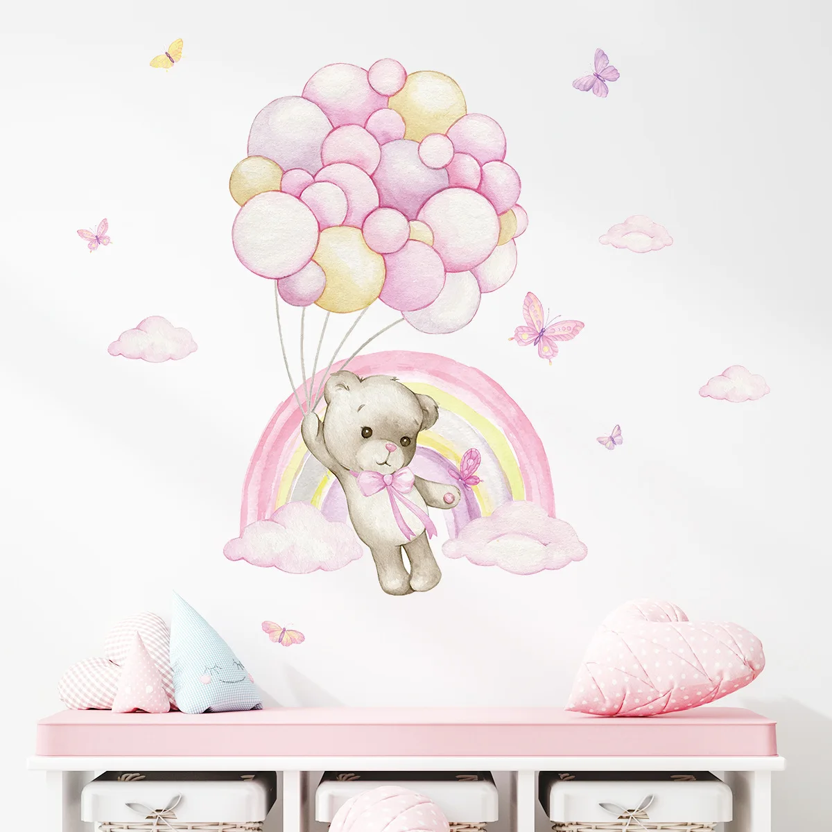 Мультяшный медведь Радуга воздушный шар наклейки на стену для девочек комната