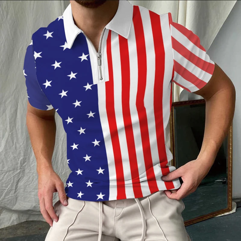 

Рубашка-поло мужская с отложным воротником, хлопок, короткий рукав, клетчатый принт, на молнии, в стиле пэчворк, повседневная одежда, весна-л...