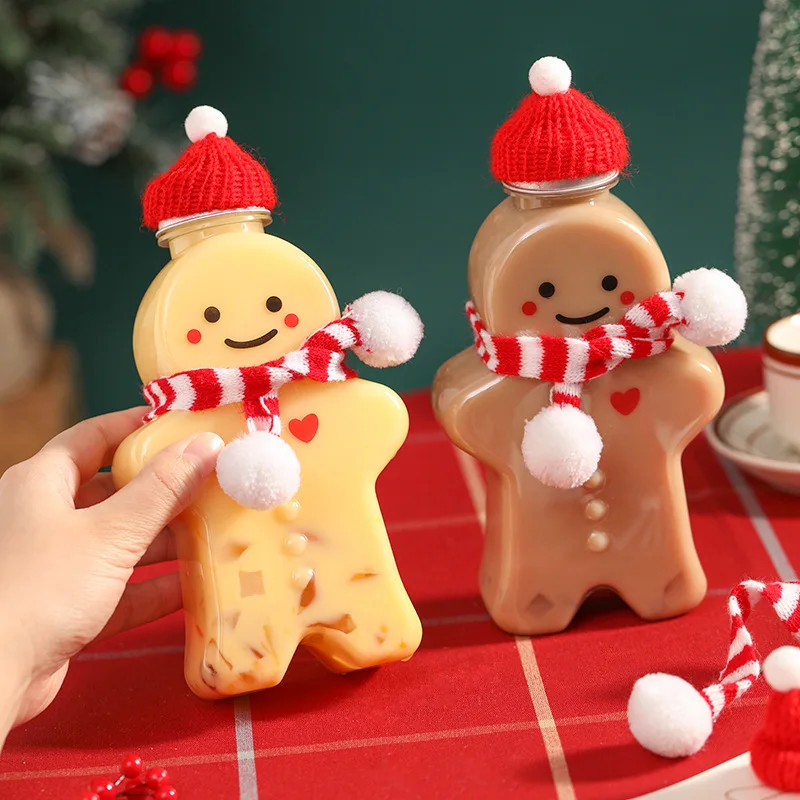 

Cute Gingerbread Man Drinking Cup Portable Shaker Drink Bottle Kitchen Milk Tea Water Bottle Home Couple Christmas Bottle Gifts