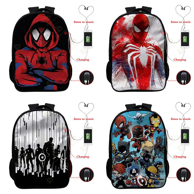 

Disney Backpack Movie Hero Printing Cool Multifunctional Travel Bag with Cable Rucksacks School Bags Mochila Charging Backpack