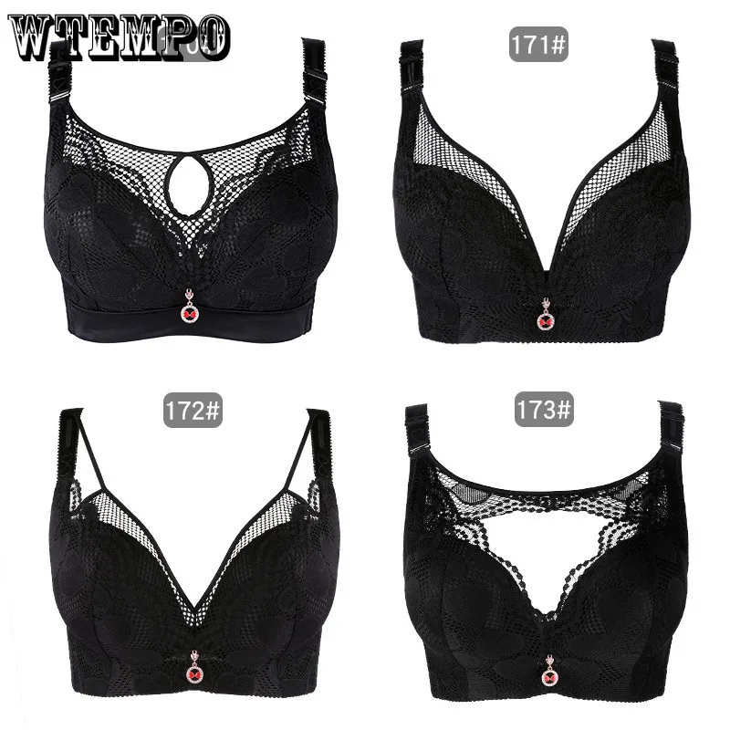 

Сексуальный бюстгальтер, тонкий, пуш-ап, кружевной, чашечки размера плюс, без косточек, без кольца