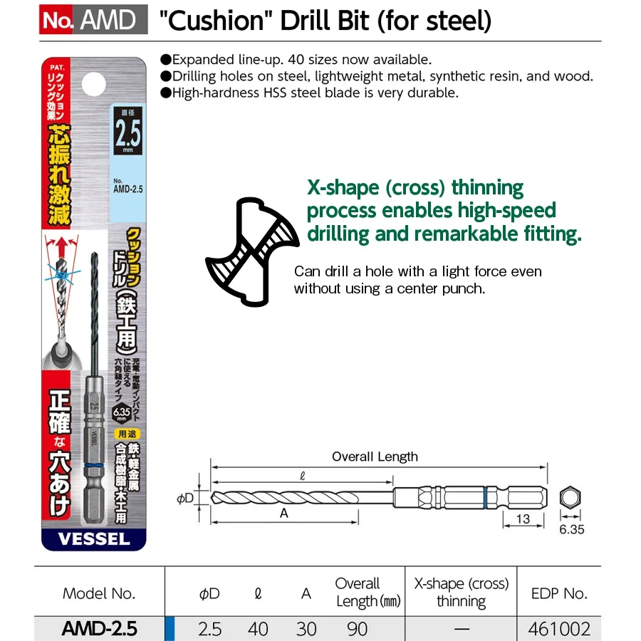

VESSEL Спиральные сверла для стали AMD 1.0-6.0 мм