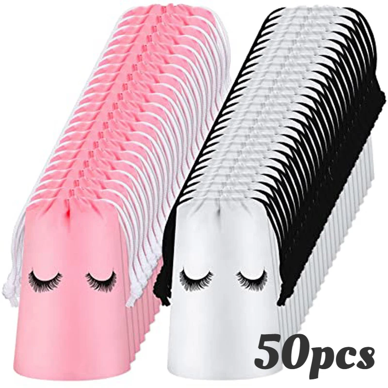 

50pcs Storage Bags With Drawstring Eyelash EVA Waterproof Plastic Travel Toilet Packing Bags Portable Cosmetic Makeup Pouch