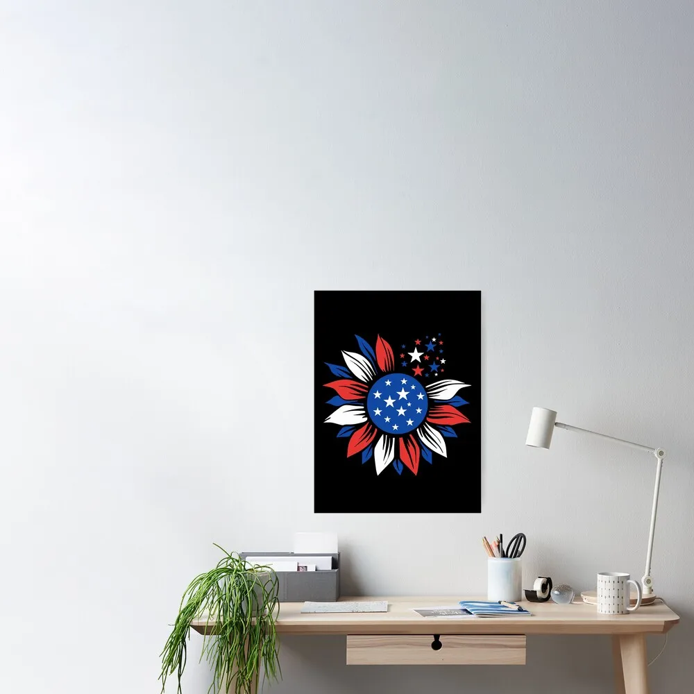 

4th of July Sunflower Poster Decor Modern Wall Print Room Vintage Home Art Mural Decoration Funny Painting No Frame