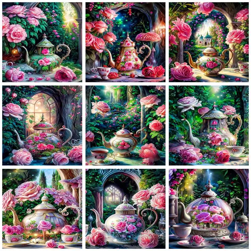 

CHENISTORY Diy Painting By Numbers Handmade Acrylic Paints Dreamy Tea Pot Painting Decors For Adults Kids Gift Wall Art