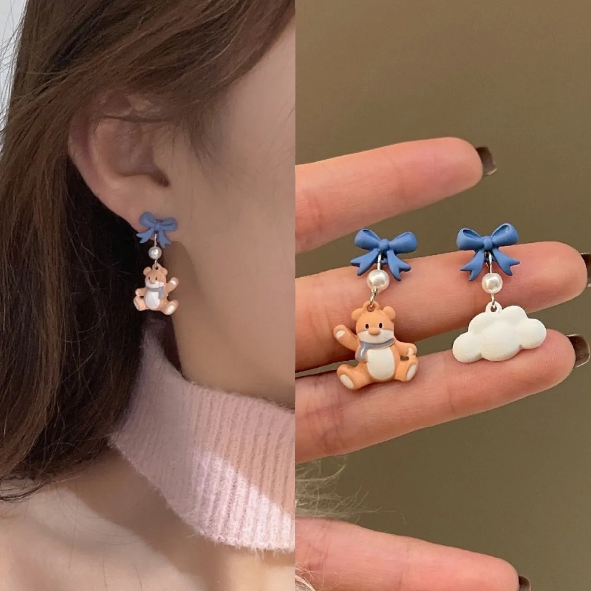 

Multi New Spring Bowknot Clip on Earrings Women Little Bear Cute Kids Earrings