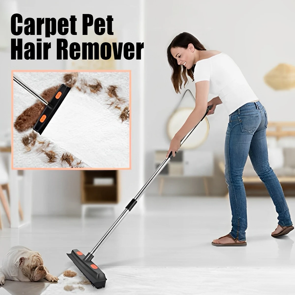 

NewPet Hair Remover Broom Brush Set 2 In 1 Pet Hair Cleaner Brush with Handle Reusable Cat Dog Fur Remover Portable Dog Hair