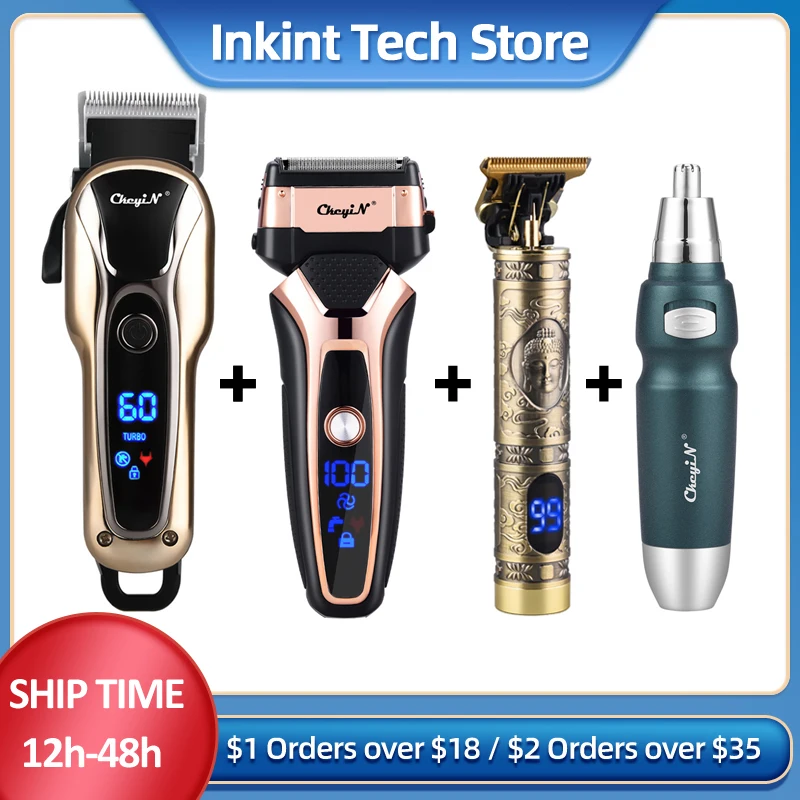 

CkeyiN Professional Men's Hair Cutting Machine Clippers + USB Man Electric Shaver Beard Razor + Hair Clipper + Nose Hair Trimmer