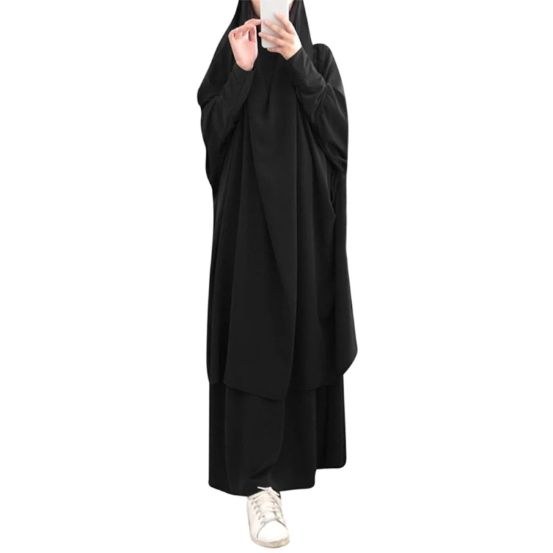 Women Hooded Muslim Hijab Dress Prayer Long Full Cover Gown Islamic Cloth modest two piece women islamic clothing muslim fashion