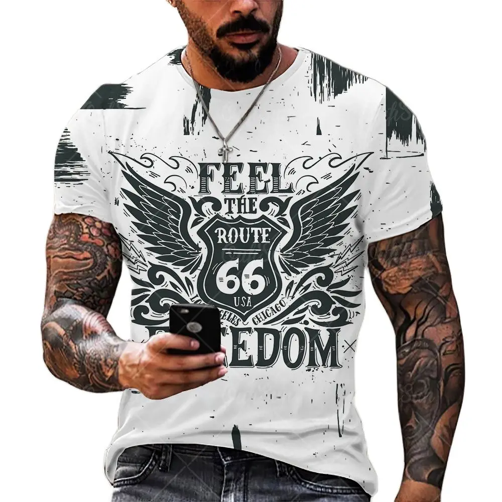 

66 US Highway 3D T-Shirt Summer New Style Short-Sleeved Sweat-Absorbent And Breathable Top O-Neck T-Shirt Men's Oversized Shirts