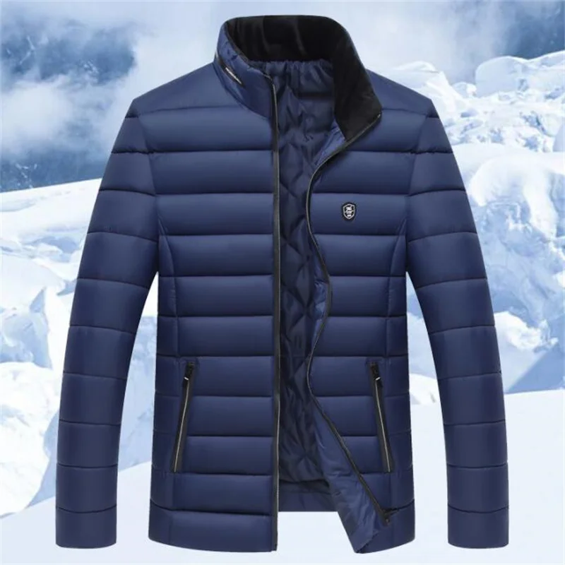Red blue black winter warm jacket men coat Cotton clothes Short down jacket thick velvet Middle-aged elderly stand collar b291