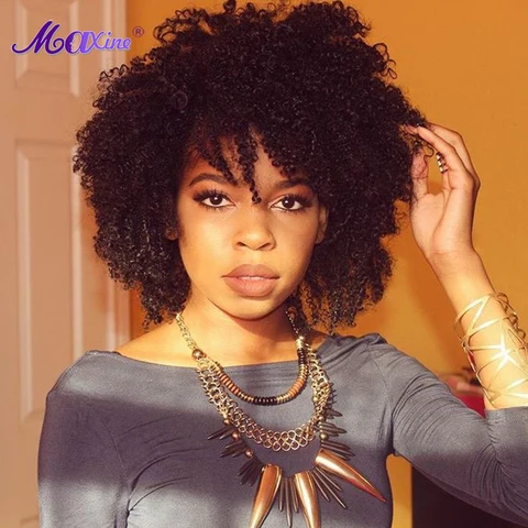 Короткие афро-кудрявые парики из человеческих волос Машинное производство 10-дюймовые кудрявые парики из натуральных волос Черный короткий афро-парик с завитками пикси