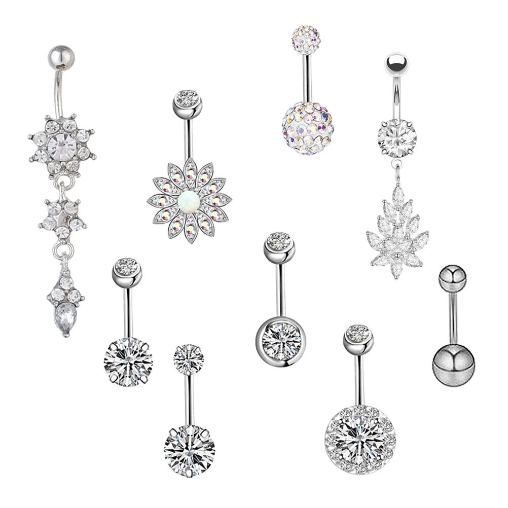 

Belly Rings Buttonnavel Jewelry Bars Ring Barbell Stainless Steel Body Bar Rhinestone Crystalwomen Nail Diamondshining