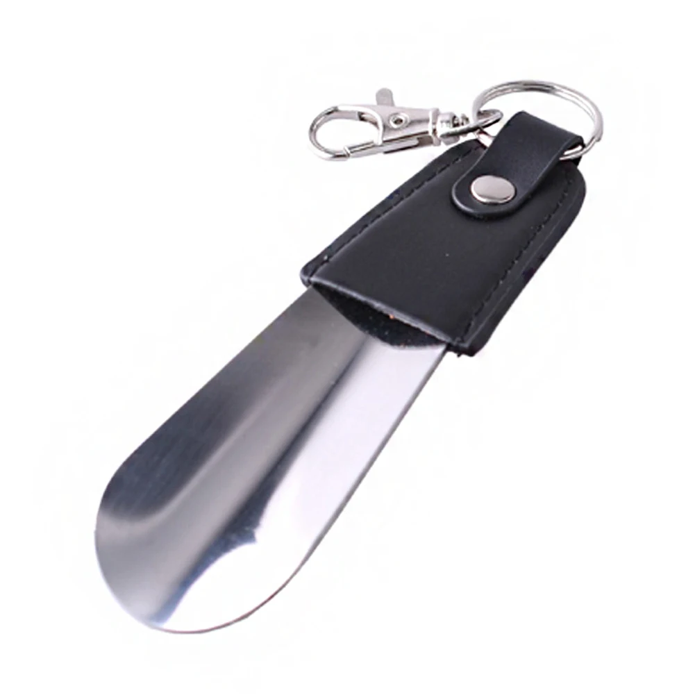 1 Pc Portable Folding Shoehorn Metal Durable With Stainless Steel Faux Leather Portable Fashion New Shoe Horns With Key Ring