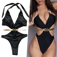 sexy black cut out one piece swimsuit sexy ring linked swimwear women monokini halter bodysuits backless bathing suit