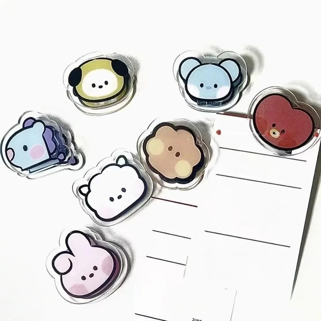 Фото BT21 акриловый зажим для заметок, аниме, мультфильм TATA CHIMMY, зажим для хранения информации для студентов, многофункциональный двусторонний зажим, подарки №2