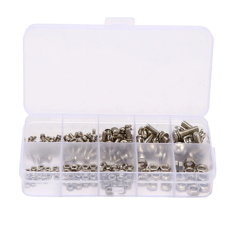 

160 шт./компл. M2 M2.5 M3 M4 M5 стандартная сковорода с головкой набор крестовых винтов из нержавеющей стали Крестовая Шестигранная гайка крепежная ...