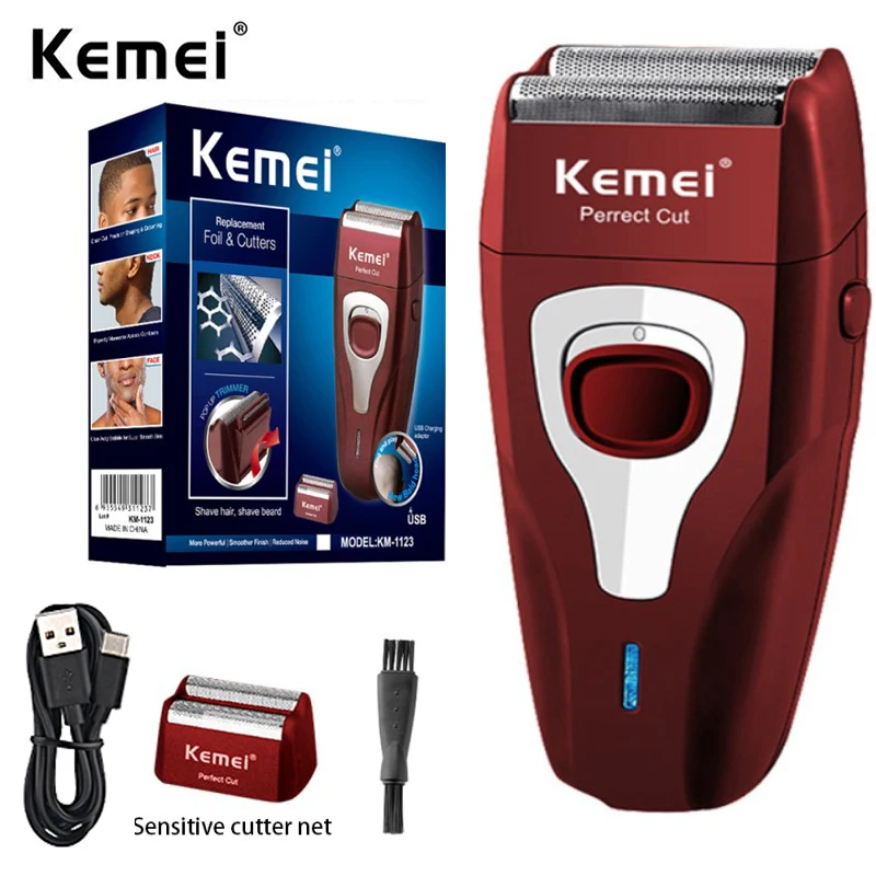 

Kemei Electric Cordless Shaver Perfect Perrect Cut Twin Men Razor Floating Blade with Pop-up Trimmer Blade Rechargeable KM-1123