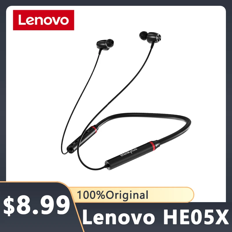 

100% оригинальные наушники Lenovo HE05X Bluetooth 5,0 беспроводные HIFI Звук Магнитный шейный ремешок гарнитура спортивные водонепроницаемые наушники