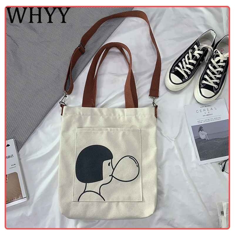 

Сумка-тоут WHYY Женская холщовая, дизайнерский саквояж, вместительный тоут на плечо с мультяшным рисунком